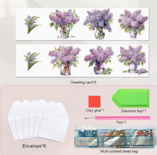 Preview: Diamond Painting 6 Stück Fliederblumenkarten